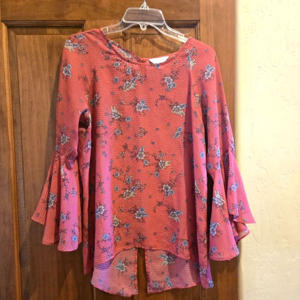 Floral Bell Sleeve Top - Pink